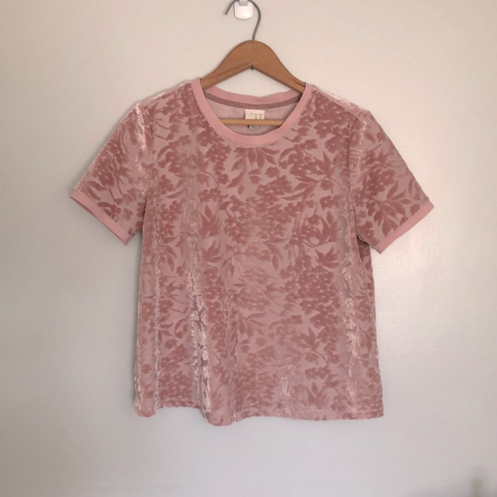 💗A New Day Dusty Rose Crushed Velvet Jacquard Burnout Top Sz S